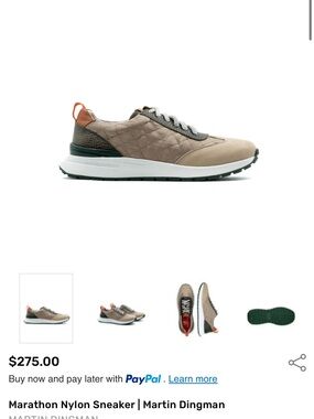 Martin Dingman Quilted Taupe Sneaker with Green Sole and Orange Pull Tab